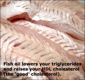 Picture of raw fish. Fish is powerful for lowering cholesterol and triglycerides.