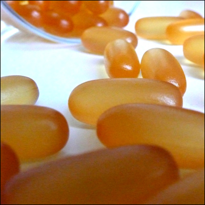 Fish oil capsules for lowering cholesterol.